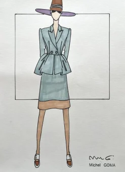 Pamono Michel Goma, Fashion Drawing, 1980s, Felt-Tipped Pen> Work On Paper