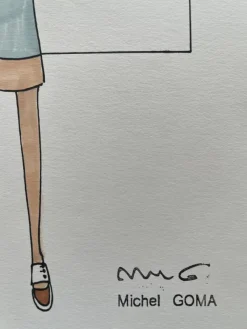 Pamono Michel Goma, Fashion Drawing, 1980s, Felt-Tipped Pen><noscript><img width=