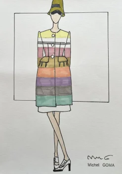 Sale Pamono Michel Goma, Fashion Drawing, 1980s, Felt-Tipped Pen
