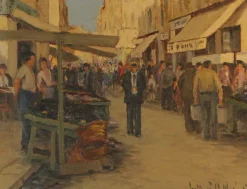 Pamono Michel Michaeli, Fish Market in Marseille, 1920s, Oil on Canvas, Framed> Impressionist