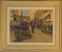 Pamono Michel Michaeli, Fish Market in Marseille, 1920s, Oil on Canvas, Framed><noscript><img width=