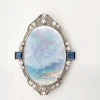 Pamono Mid-Century 18 Karat White Gold Brooch with Multicolored Opal, Diamonds and Sapphires, Italy, 1950s> Brooches