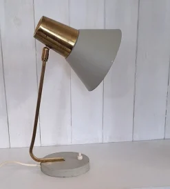 New Pamono Mid-Century Adjustable Desk Lamp with Grey Lacquered Metal Frame and Brass Holder, 1960s