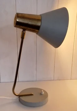 New Pamono Mid-Century Adjustable Desk Lamp with Grey Lacquered Metal Frame and Brass Holder, 1960s