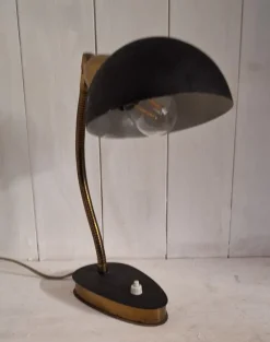 New Pamono Mid-Century Adjustable Desk Lamp with Brass Flex Arm and Black Lacquered Metal Reflector, 1960s