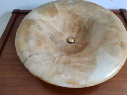 Outlet Pamono Mid-Century Alabaster Bowl with Bronze Base from Bronze Véritable, France, 1950s