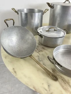 Pamono Mid-Century Aluminum and Copper Cooking Pots, 1930s, Set of 7> Cutlery & Serving Utensils