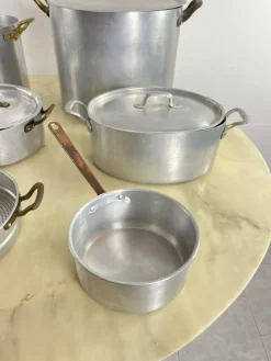 Pamono Mid-Century Aluminum and Copper Cooking Pots, 1930s, Set of 7><noscript><img width=