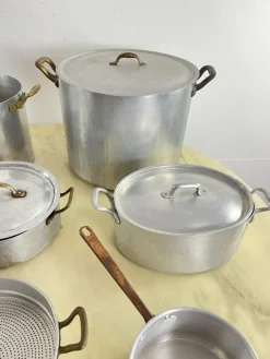 Pamono Mid-Century Aluminum and Copper Cooking Pots, 1930s, Set of 7><noscript><img width=