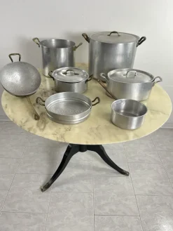 Pamono Mid-Century Aluminum and Copper Cooking Pots, 1930s, Set of 7><noscript><img width=
