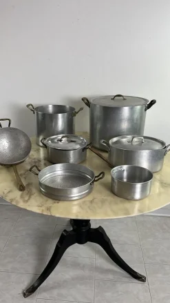 Pamono Mid-Century Aluminum and Copper Cooking Pots, 1930s, Set of 7><noscript><img width=