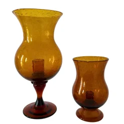 Pamono Mid-Century Amber Bubble Glass Photophores or Candleholders from Biot, France, 1960s, Set of 2> Candleholders