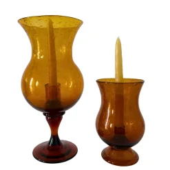 Pamono Mid-Century Amber Bubble Glass Photophores or Candleholders from Biot, France, 1960s, Set of 2> Candleholders
