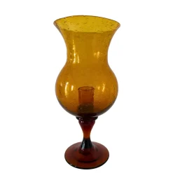 Pamono Mid-Century Amber Bubble Glass Photophores or Candleholders from Biot, France, 1960s, Set of 2><noscript><img width=