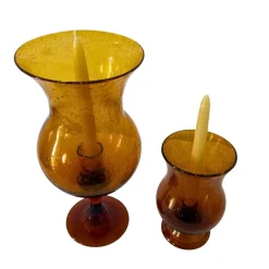 Pamono Mid-Century Amber Bubble Glass Photophores or Candleholders from Biot, France, 1960s, Set of 2><noscript><img width=