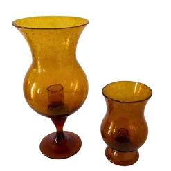 Pamono Mid-Century Amber Bubble Glass Photophores or Candleholders from Biot, France, 1960s, Set of 2><noscript><img width=