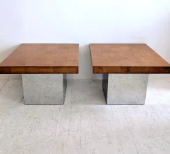 Pamono Mid-Century American Chrome and Burlwood Coffee Tables by Milo Baughman for Thayer Coggin, 1970s, Set of 2> Coffee & Side Tables