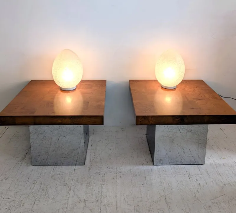Pamono Mid-Century American Chrome and Burlwood Coffee Tables by Milo Baughman for Thayer Coggin, 1970s, Set of 2> Coffee & Side Tables