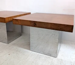 Pamono Mid-Century American Chrome and Burlwood Coffee Tables by Milo Baughman for Thayer Coggin, 1970s, Set of 2><noscript><img width=