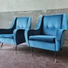 Best Pamono Mid-Century Armchairs in Blue Velvet, Italy, 1950s, Set of 2