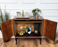 Pamono Mid-Century Art Deco Italian Forest Wildlife Carved Wood Dry Bar Cabinet, 1960s><noscript><img width=