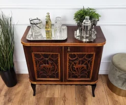 Pamono Mid-Century Art Deco Italian Forest Wildlife Carved Wood Dry Bar Cabinet, 1960s><noscript><img width=