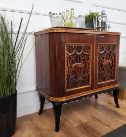 Pamono Mid-Century Art Deco Italian Forest Wildlife Carved Wood Dry Bar Cabinet, 1960s><noscript><img width=
