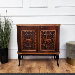 Pamono Mid-Century Art Deco Italian Forest Wildlife Carved Wood Dry Bar Cabinet, 1960s><noscript><img width=