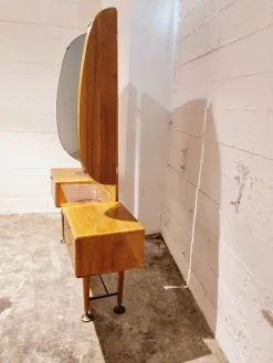 Pamono Mid-Century Art Deco Style Walnut & Brass Dressing Table by A.A. Patijn for Zijlstra Joure><noscript><img width=