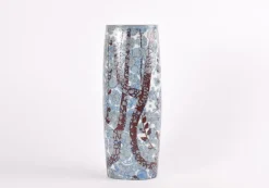 Outlet Pamono Mid-Century Baca Floor Vase in Ceramic with Blue and White Flower Decor by Johanne Gerber for Royal Copenhagen, Denmark, 1970s