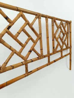 Pamono Mid-Century Bamboo and Rattan Bed Headboard in Chinese Chippendale Style, 1970s><noscript><img width=