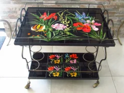 Pamono Mid-Century Bar Cart with Vallauris Tiles, 1950s> Serving Bar Carts & Trolleys