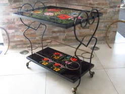 Pamono Mid-Century Bar Cart with Vallauris Tiles, 1950s><noscript><img width=