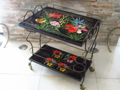 Pamono Mid-Century Bar Cart with Vallauris Tiles, 1950s><noscript><img width=