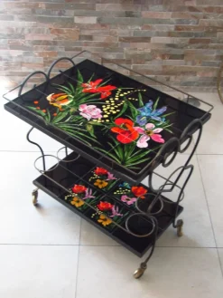 Pamono Mid-Century Bar Cart with Vallauris Tiles, 1950s><noscript><img width=