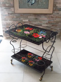 Pamono Mid-Century Bar Cart with Vallauris Tiles, 1950s><noscript><img width=