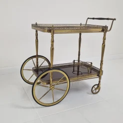 Best Pamono Mid-Century Bar Trolley with Wood and Brass, France, 1950s
