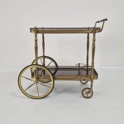 Best Pamono Mid-Century Bar Trolley with Wood and Brass, France, 1950s