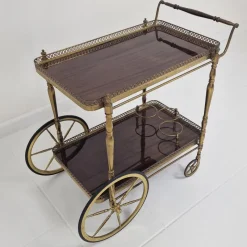 Best Pamono Mid-Century Bar Trolley with Wood and Brass, France, 1950s