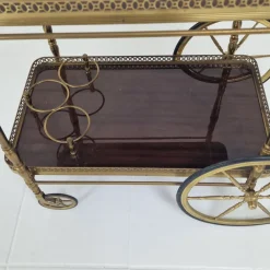 Best Pamono Mid-Century Bar Trolley with Wood and Brass, France, 1950s