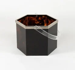 Pamono Mid-Century Basket in Tortoiseshell Acrylic Glass in the style of Christian Dior Home, Italy, 1970s><noscript><img width=