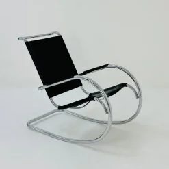 Clearance Pamono Mid-Century Bauhaus Rocking Chair in Leather by Fasem, 1980s