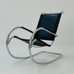 Clearance Pamono Mid-Century Bauhaus Rocking Chair in Leather by Fasem, 1980s