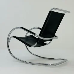 Clearance Pamono Mid-Century Bauhaus Rocking Chair in Leather by Fasem, 1980s