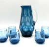 Pamono Mid-Century Blue Mouth-Blown Glass Carafe with Five Matching Glasses from Empoli, 1960s> Bottles, Carafes & Jugs