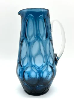 Pamono Mid-Century Blue Mouth-Blown Glass Carafe with Five Matching Glasses from Empoli, 1960s><noscript><img width=