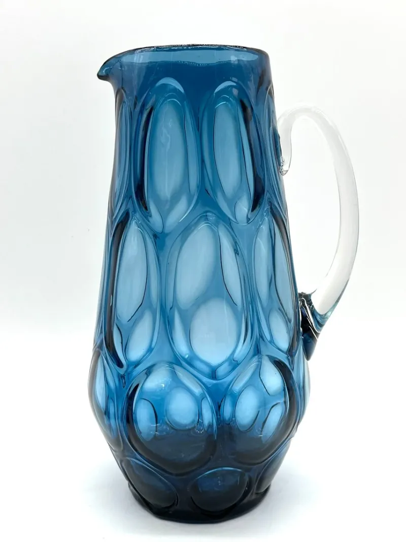 Pamono Mid-Century Blue Mouth-Blown Glass Carafe with Five Matching Glasses from Empoli, 1960s> Bottles, Carafes & Jugs