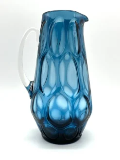 Pamono Mid-Century Blue Mouth-Blown Glass Carafe with Five Matching Glasses from Empoli, 1960s><noscript><img width=