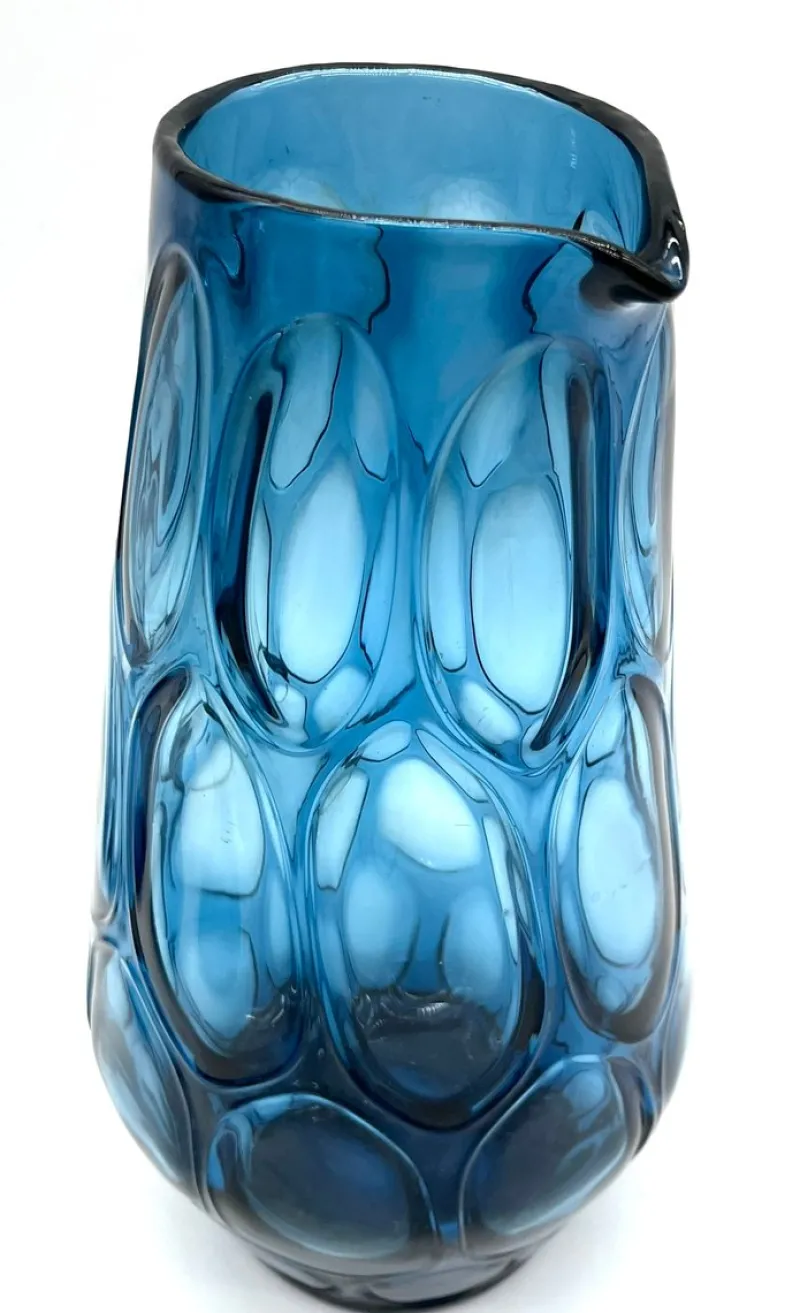 Pamono Mid-Century Blue Mouth-Blown Glass Carafe with Five Matching Glasses from Empoli, 1960s> Bottles, Carafes & Jugs