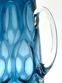 Pamono Mid-Century Blue Mouth-Blown Glass Carafe with Five Matching Glasses from Empoli, 1960s><noscript><img width=